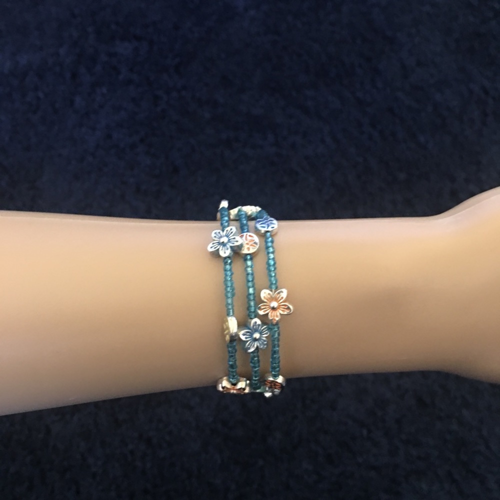 Blue Floral Coil Bracelet